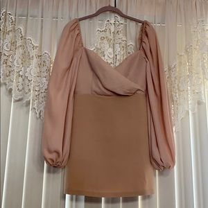 Fashion Nova Beige Sheer Sleeve Dress